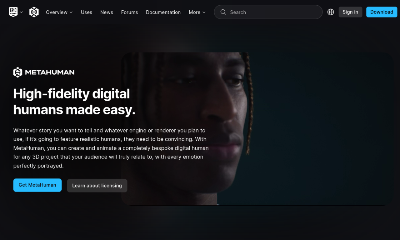 MetaHuman website screenshot